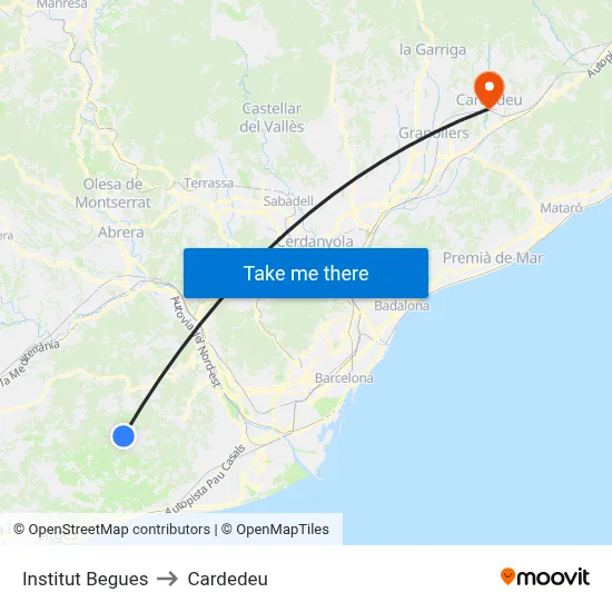 Institut Begues to Cardedeu map