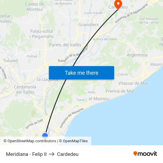 Meridiana - Felip Il to Cardedeu map