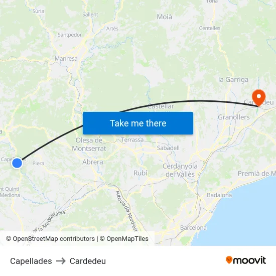 Capellades to Cardedeu map