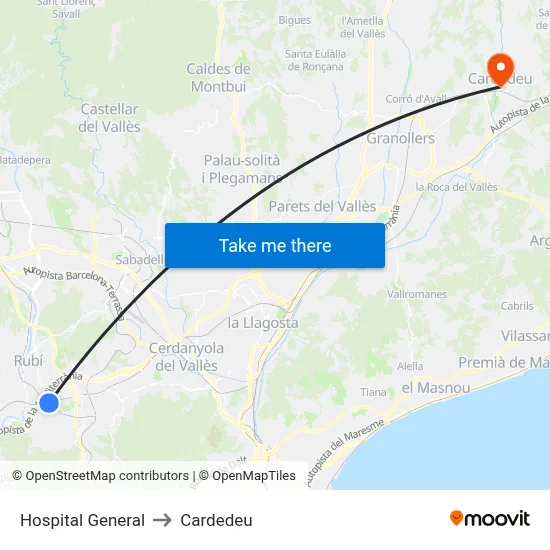 Hospital General to Cardedeu map