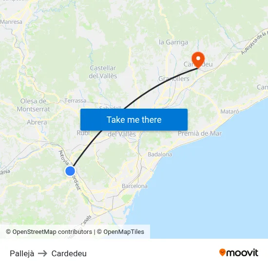 Pallejà to Cardedeu map