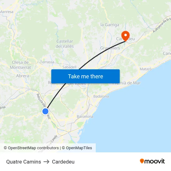 Quatre Camins to Cardedeu map