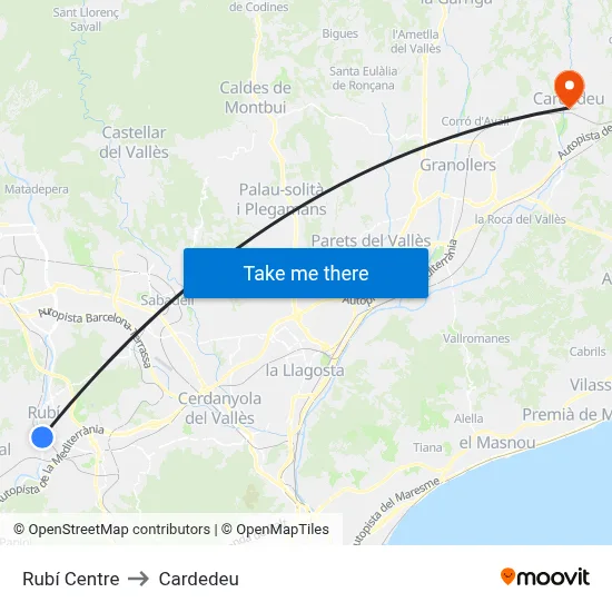Rubí Centre to Cardedeu map