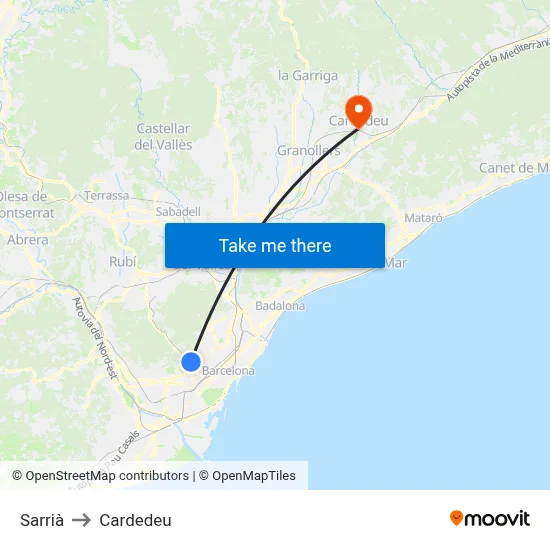 Sarrià to Cardedeu map