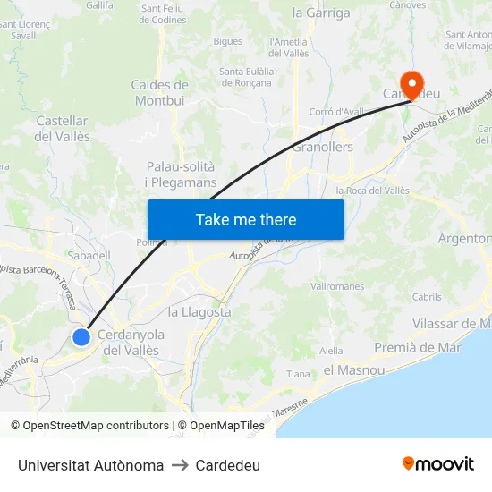 Universitat Autònoma to Cardedeu map