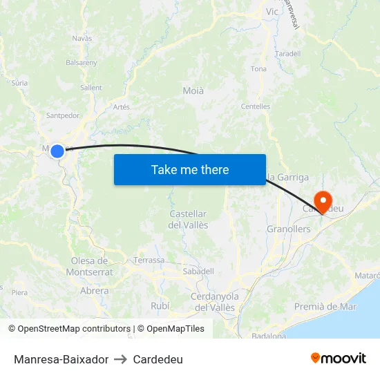 Manresa-Baixador to Cardedeu map