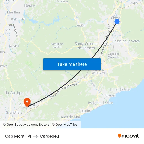 Cap Montilivi to Cardedeu map