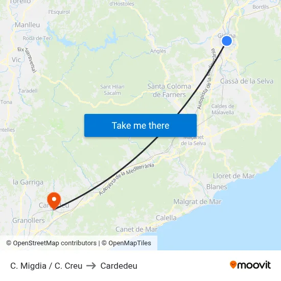 C. Migdia / C. Creu to Cardedeu map