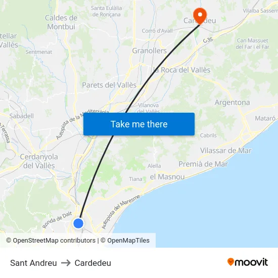Sant Andreu to Cardedeu map