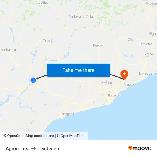 Agrònoms to Cardedeu map