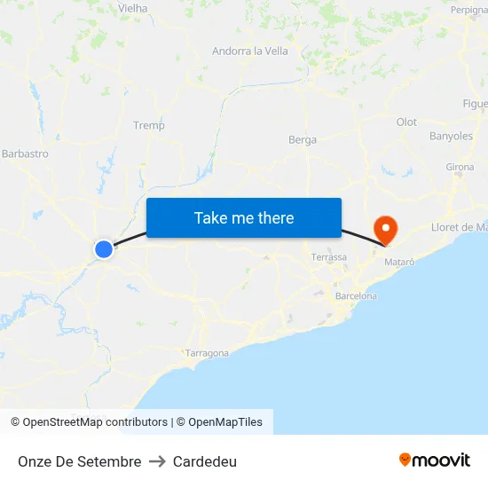 Onze De Setembre to Cardedeu map