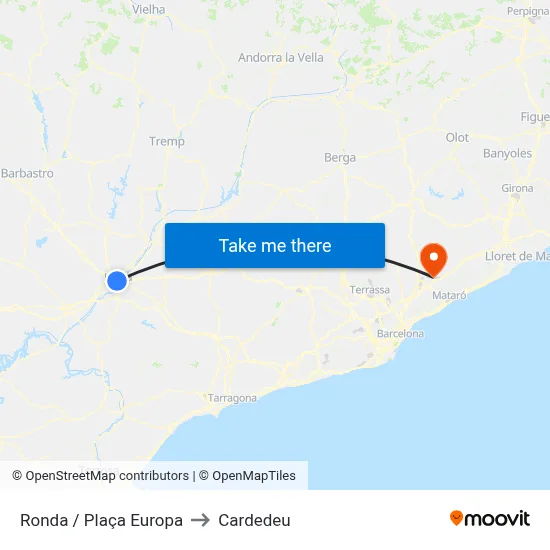 Ronda / Plaça Europa to Cardedeu map