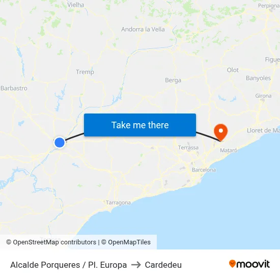 Alcalde Porqueres / Pl. Europa to Cardedeu map