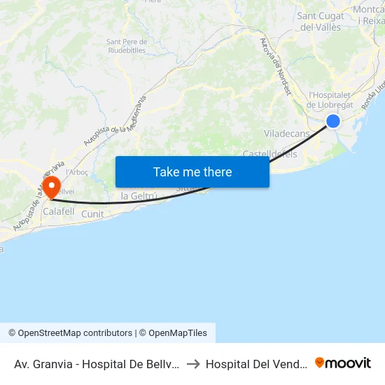 Av. Granvia - Hospital De Bellvitge to Hospital Del Vendrell map
