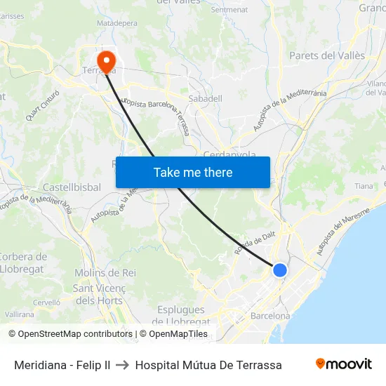 Meridiana - Felip Il to Hospital Mútua De Terrassa map