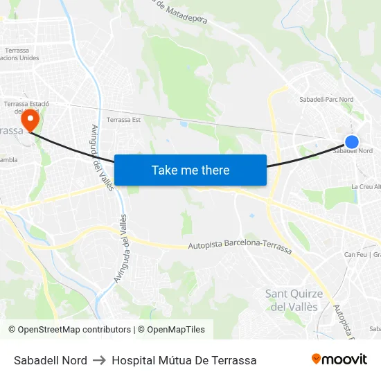 Sabadell Nord to Hospital Mútua De Terrassa map