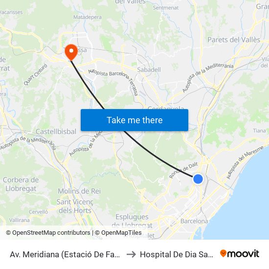 Av. Meridiana (Estació De Fabra I Puig) to Hospital De Dia Sant Jordi map