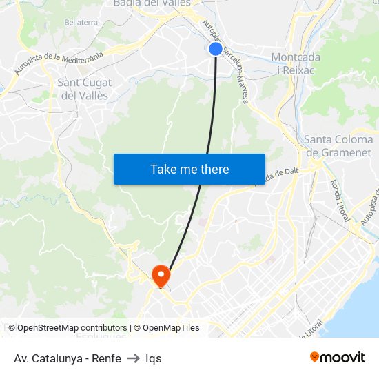 Av. Catalunya - Renfe to Iqs map
