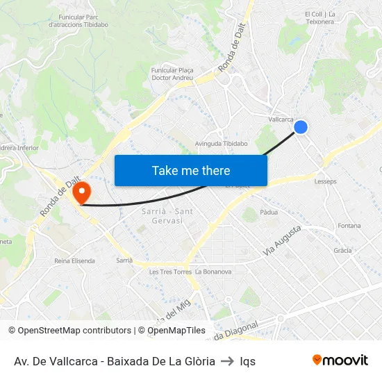 Av. De Vallcarca - Baixada De La Glòria to Iqs map