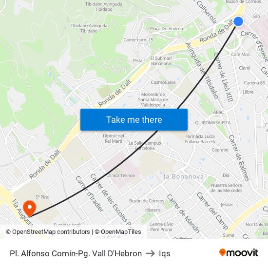 Pl. Alfonso Comín-Pg. Vall D'Hebron to Iqs map