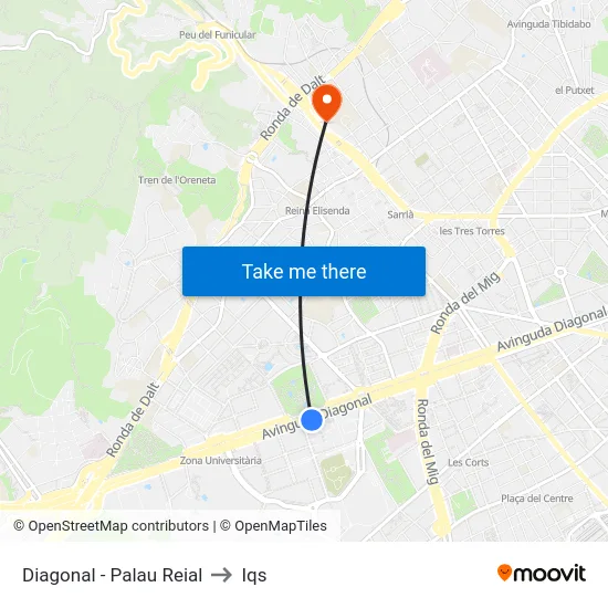 Diagonal - Palau Reial to Iqs map