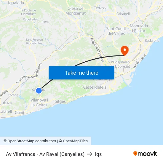 Av Vilafranca - Av Raval (Canyelles) to Iqs map