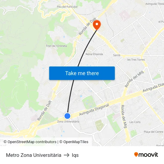 Metro Zona Universitària - Final De Trajecte to Iqs map