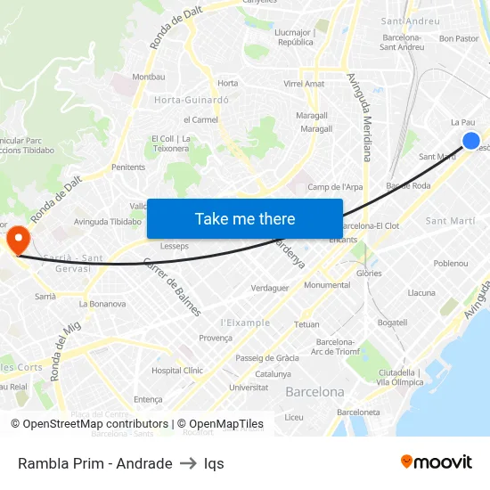 Rambla Prim - Andrade to Iqs map