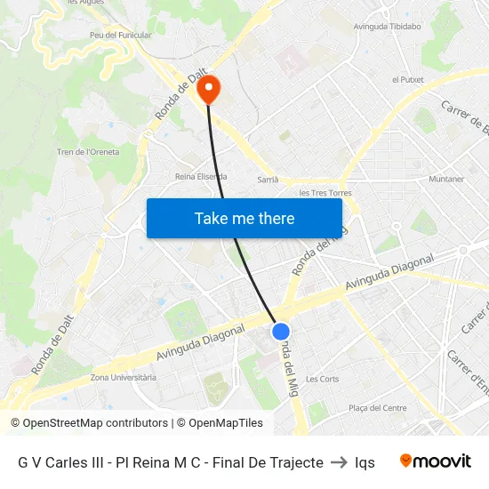 G V Carles III - Pl Reina M C - Final De Trajecte to Iqs map