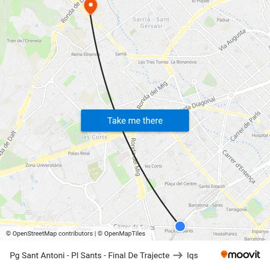 Pg Sant Antoni - Pl Sants - Final De Trajecte to Iqs map