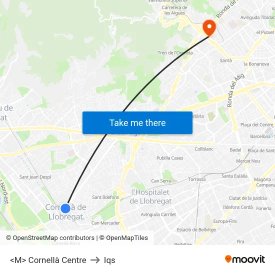<M> Cornellà Centre to Iqs map