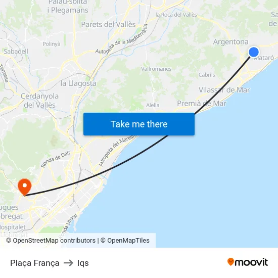 Plaça França to Iqs map