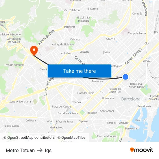 Metro Tetuan to Iqs map