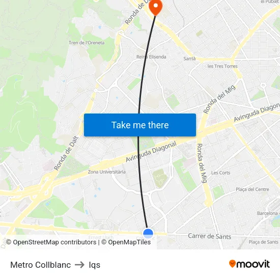 Metro Collblanc to Iqs map