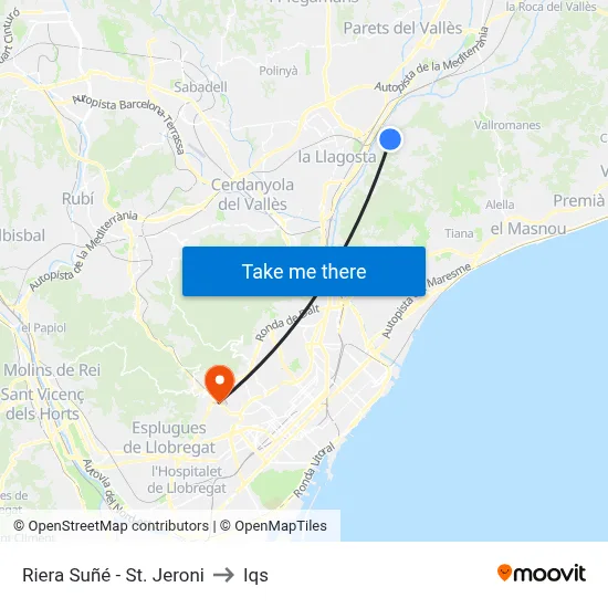 Riera Suñé - St. Jeroni to Iqs map