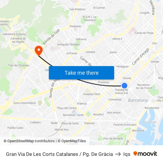 Gran Via De Les Corts Catalanes / Pg. De Gràcia to Iqs map