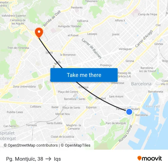 Pg. Montjuïc, 38 to Iqs map