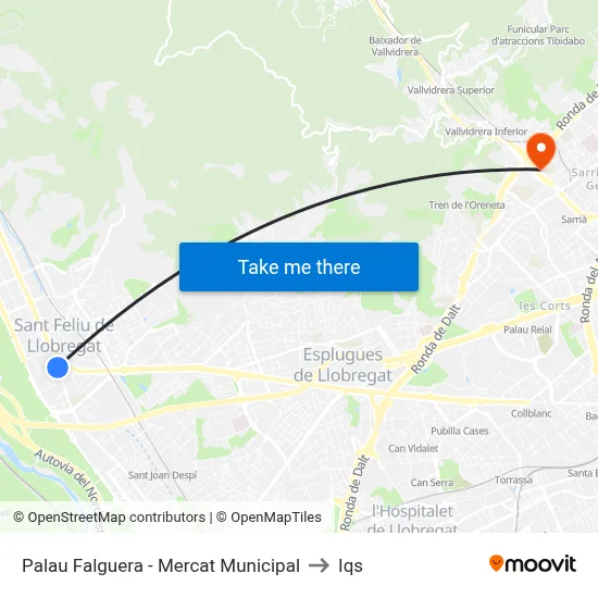 Palau Falguera - Mercat Municipal to Iqs map