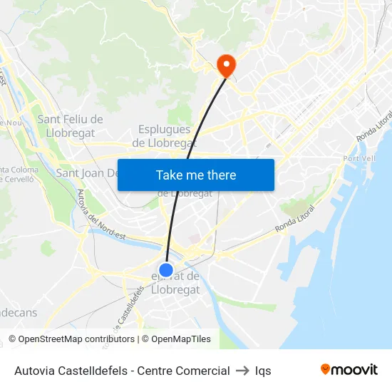 Autovia Castelldefels - Centre Comercial to Iqs map