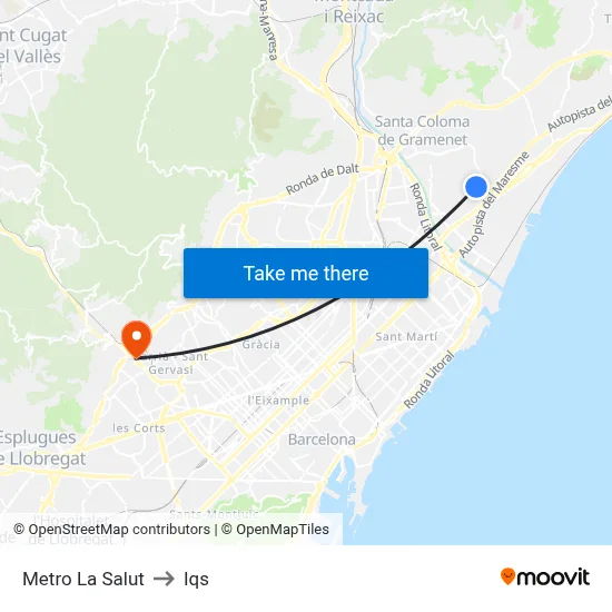Metro La Salut to Iqs map