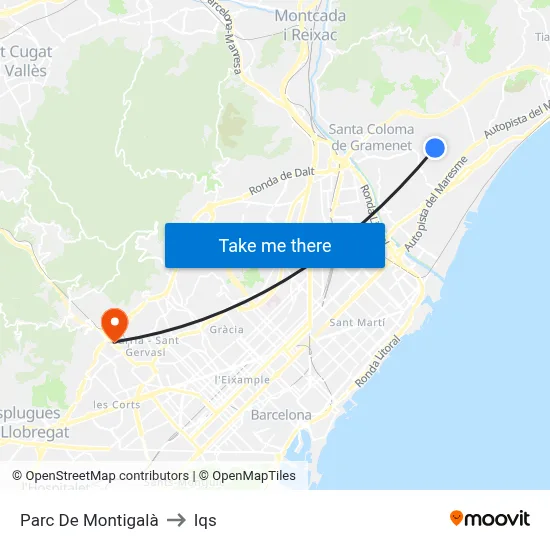 Parc De Montigalà to Iqs map