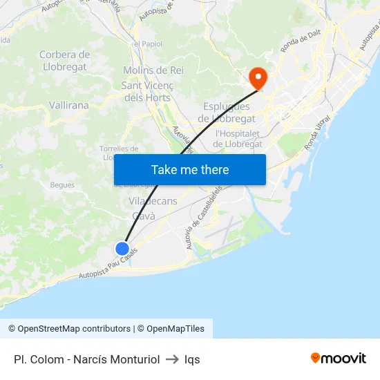 Pl. Colom - Narcís Monturiol to Iqs map