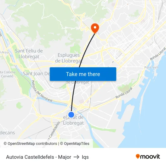 Autovia Castelldefels - Major to Iqs map