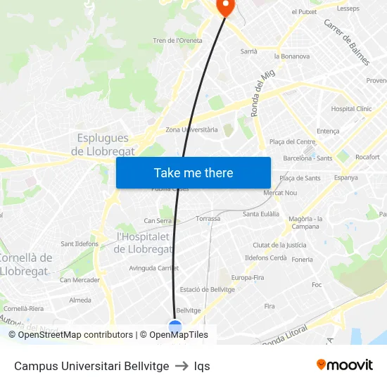 Campus Universitari Bellvitge to Iqs map