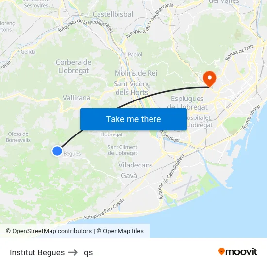 Institut Begues to Iqs map