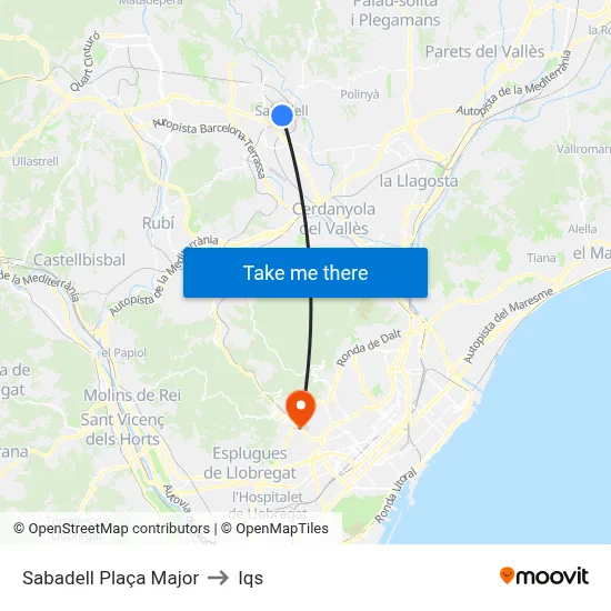 Sabadell Plaça Major to Iqs map