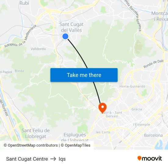 Sant Cugat Centre to Iqs map