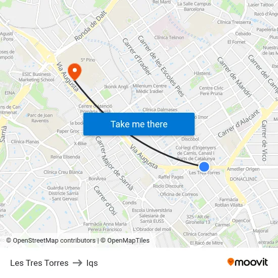 Les Tres Torres to Iqs map