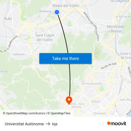 Universitat Autònoma to Iqs map