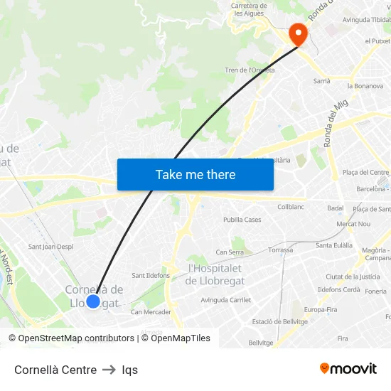 Cornellà Centre to Iqs map